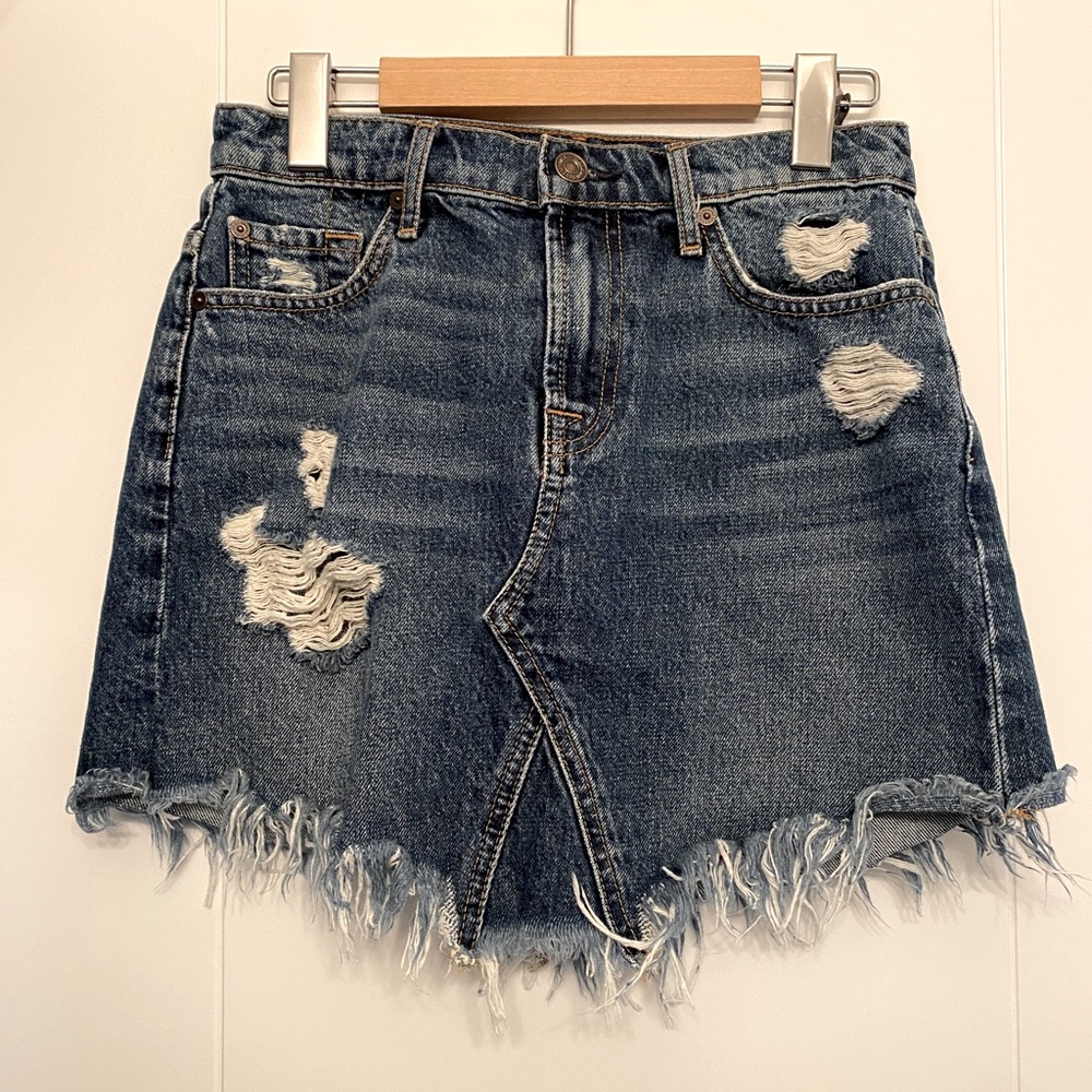 7 For All Mankind- Distressed Blue Denim Skirt